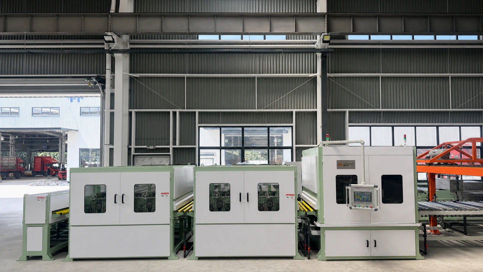 Stainless steel sheet polishing and brushing units front view
