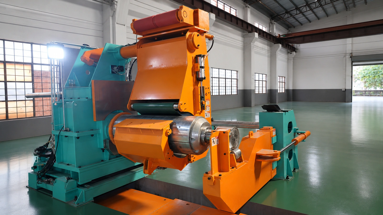 Hydraulic decoiler for stainless steel coil polishing line