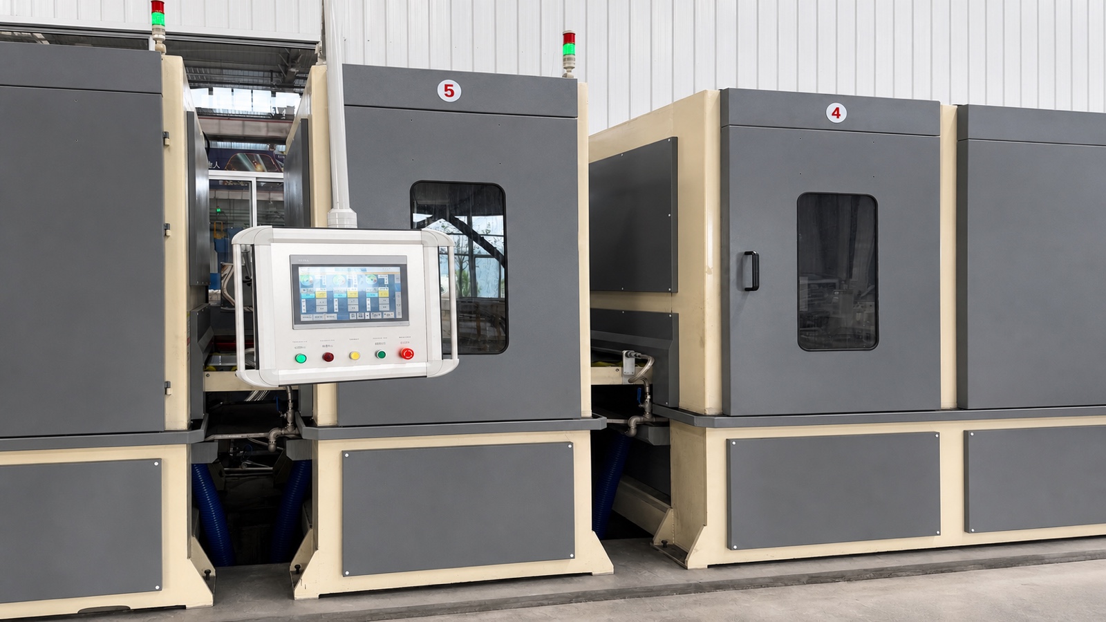 HMI control panel between enclosed polishing stations