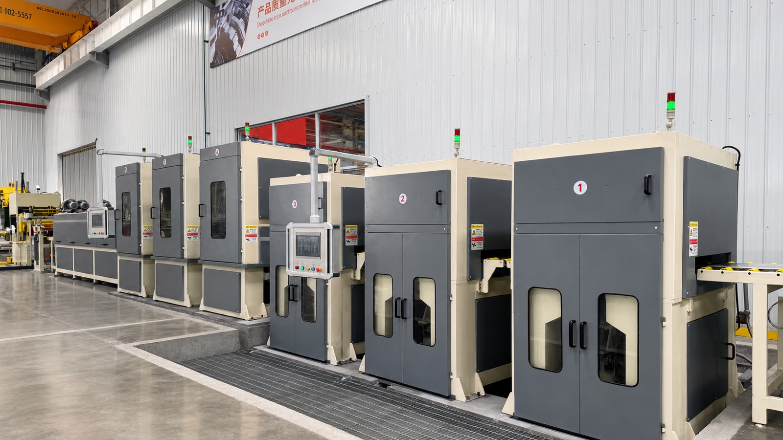 Numbered enclosed abrasive-belt polishing stations