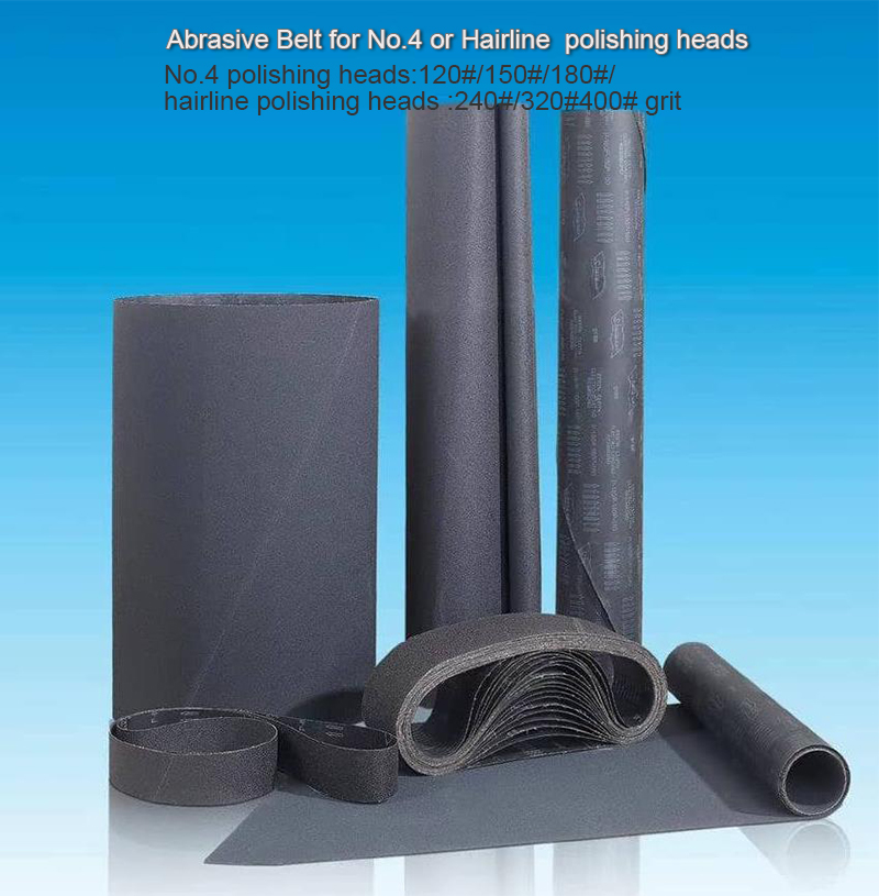 Abrasive belts used by No.4 and Hairline stainless steel polishing heads