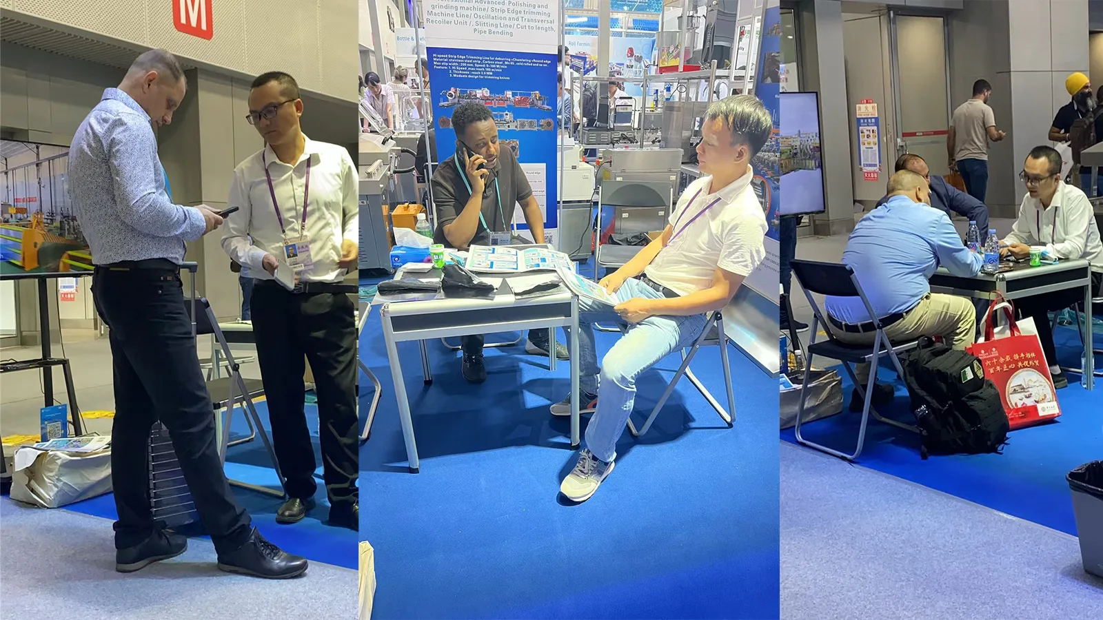 Global buyers discussing metal finishing equipment with GLORY MACHINERY