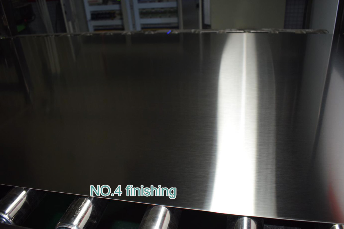 No.4 finished stainless steel sheet showing a uniform directional grain