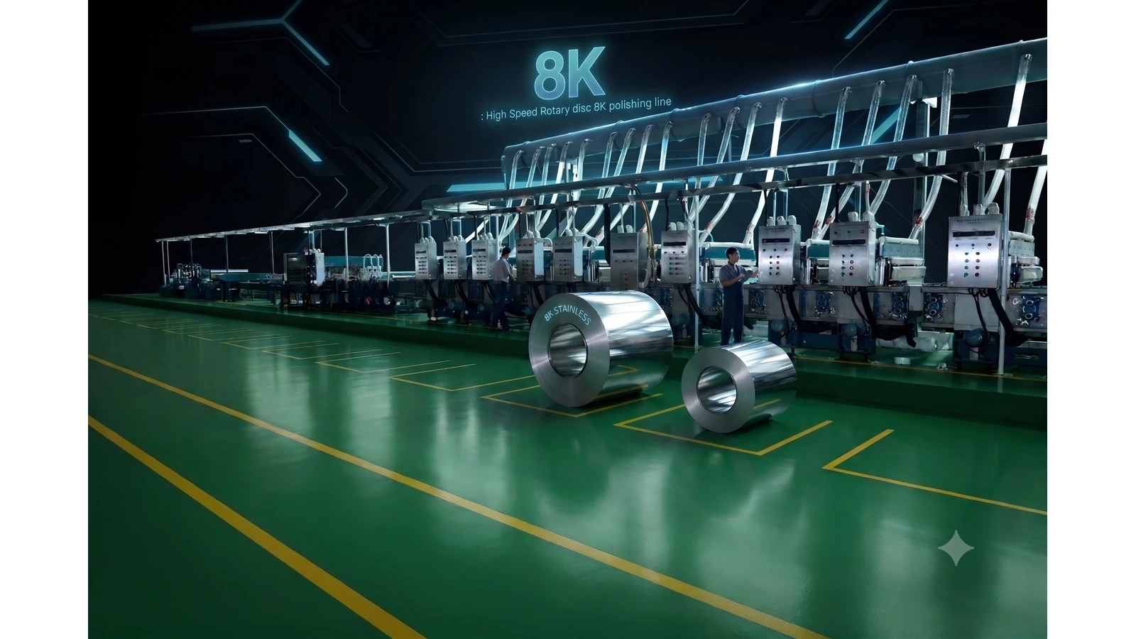 Full view of rotary disc 8K mirror polishing line for stainless steel coil