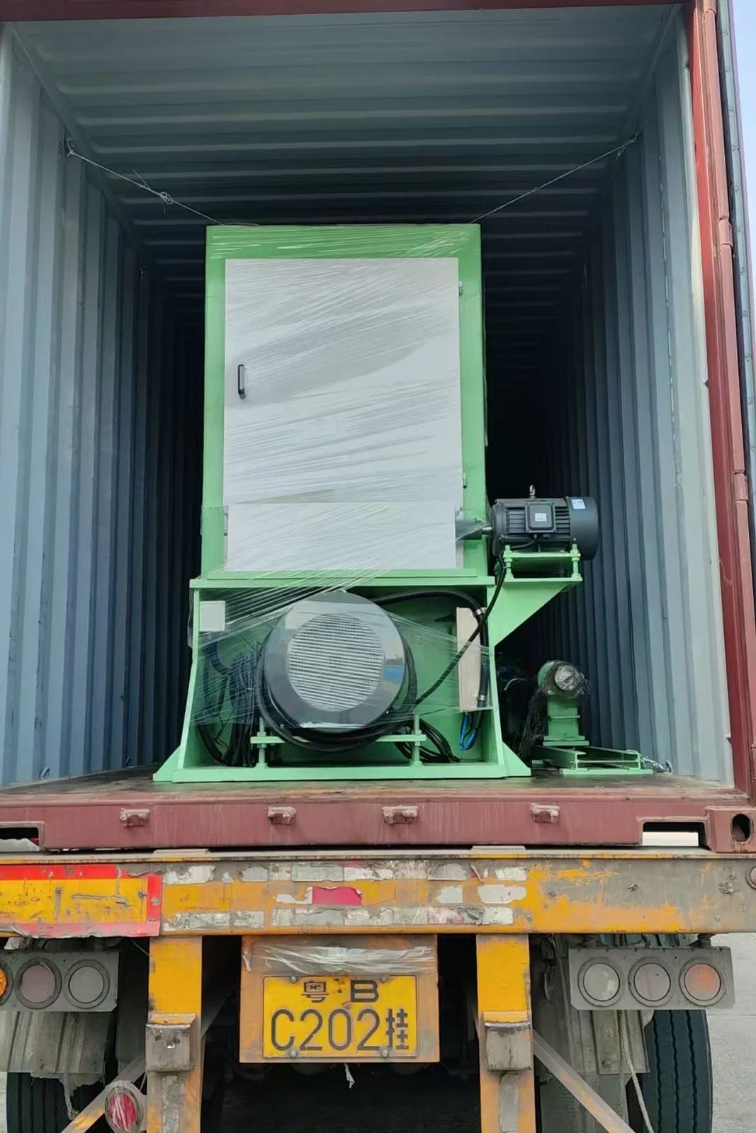 Drive section of the line secured inside the container.